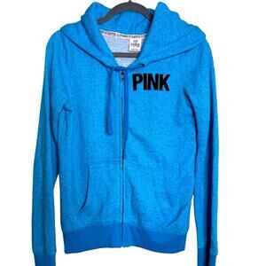 PINK Victoria's Secret Blue ZipUp Hoodie Jacket Love Pink Size Medium